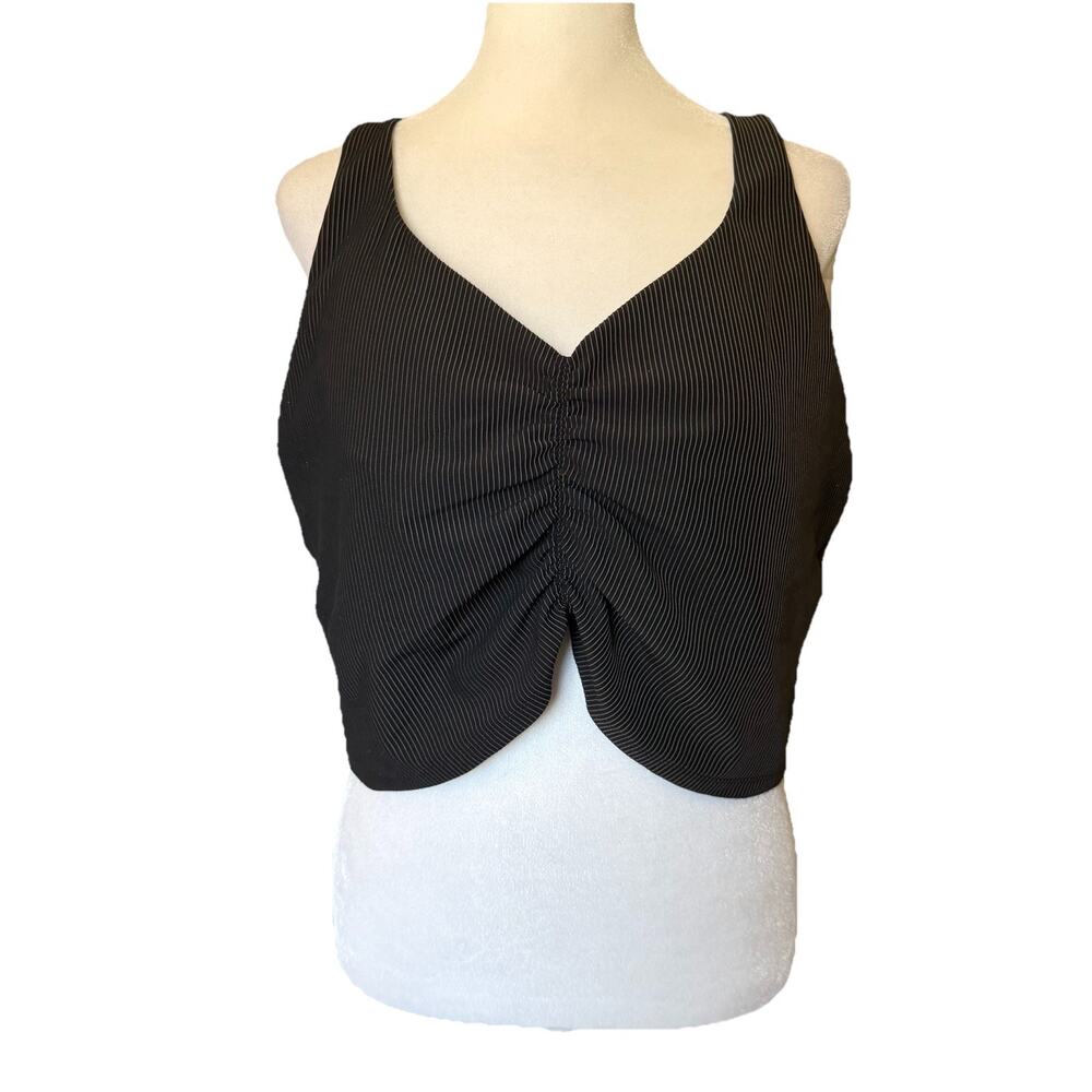 Offline by Aerie Womens 2XL Crop Top Ribbed Black Gray VNeck Shelf Bra Real Good